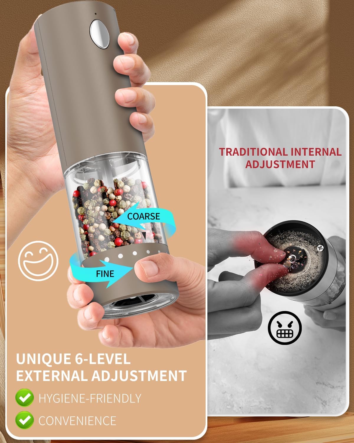 CIRCLE JOY Electric Salt and Pepper Grinder Set Automatic Salt and Pepper Grinder Set with Easy-to-Carry Charging Base and LED Light, USB Rechargeable, Upgrade External Adjustable Coarseness, Green