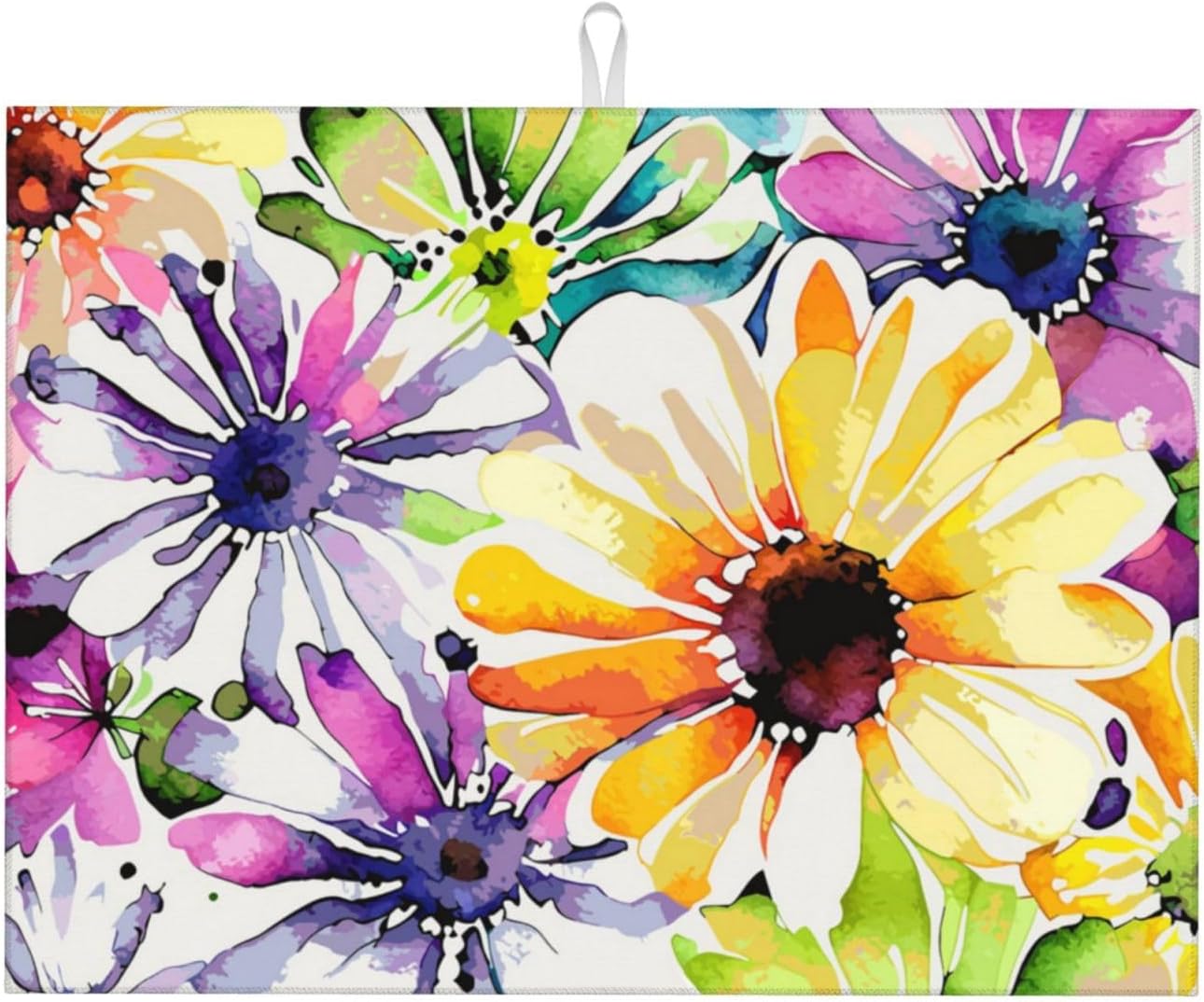 Absorbent Dish Drying Mat For Kitchen Counter, Colorful Flowers Microfiber Dish Drying Pad, Kitchen Gadgets For Easy Clean Multi-Use