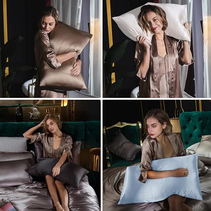 Mulberry Silk Pillow Cases King Size, Silk Pillowcase for Hair and Skin, Anti Acne Cooling Sleep Both Sides Natural Silk Satin Pillow Case Covers with Hidden Zipper, Gifts for Women Men, Coral