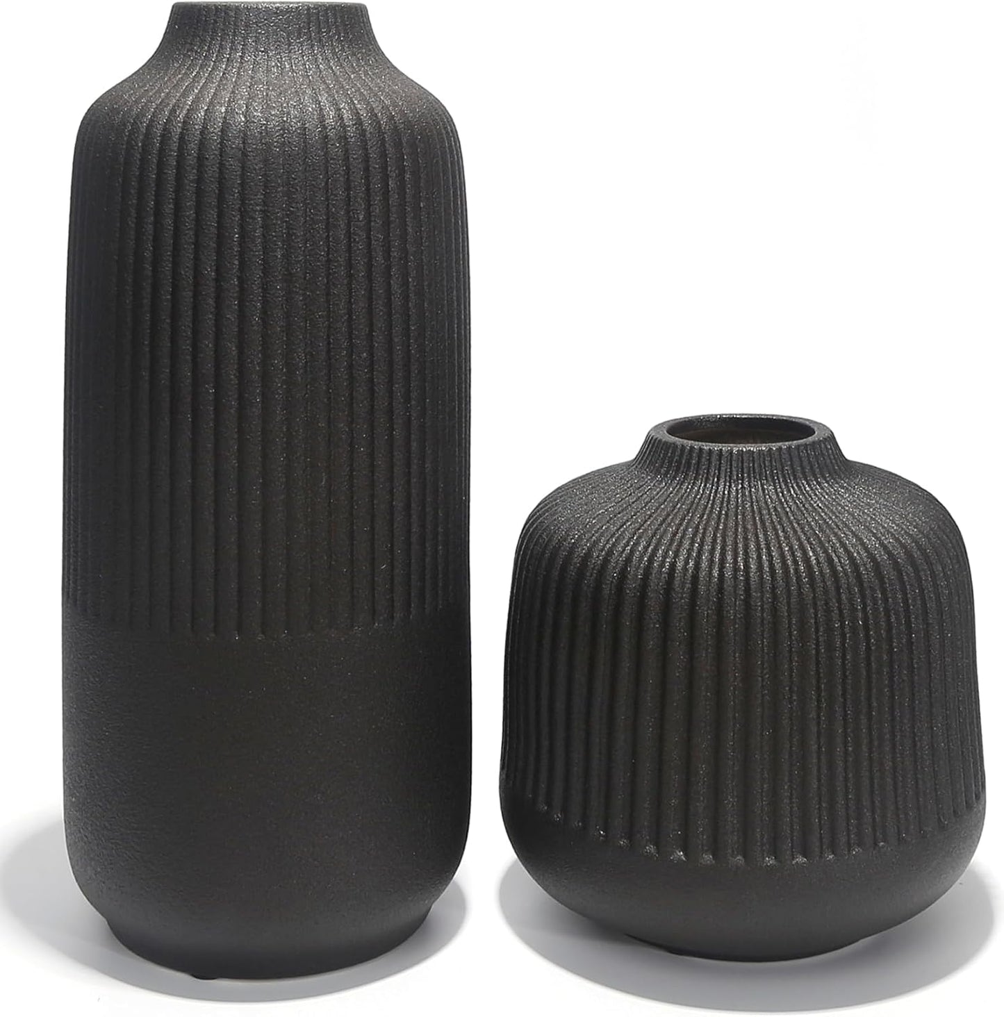 Black Ceramic Vase Set of 2, Modern Decor, Neutral Vases for Home Decor Boho Decor, Vases for Kitchen, Bedroom, Office, Living Room & Bathroom, Shelf Decor, Centerpiece Table,Mantel (Matt Black)