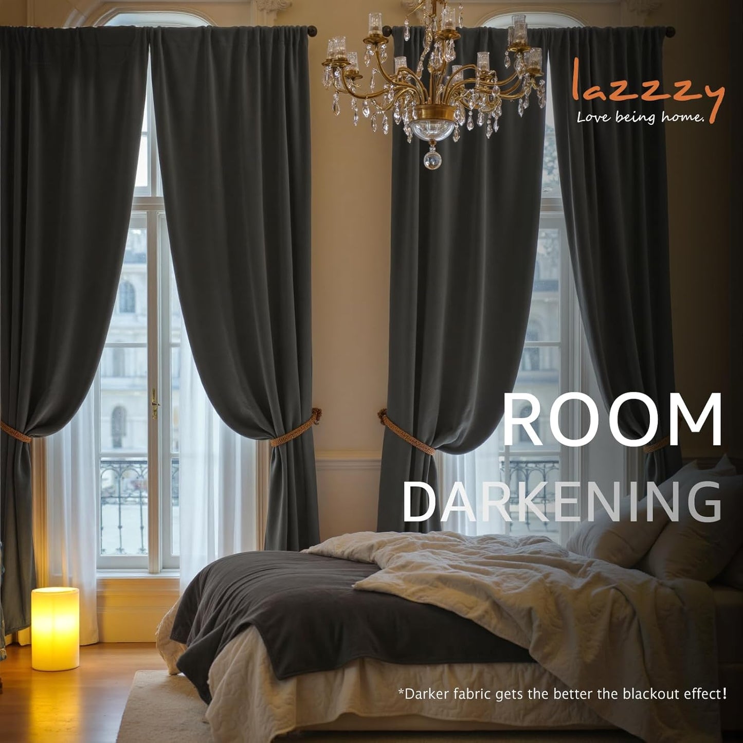 Lazzzy Grey Velvet Curtains 108 Inch Length Thermal Insulated Curtain Drapes for Bedroom Living Room Darkening Rod Pocket 2 Panels, W42 x L108