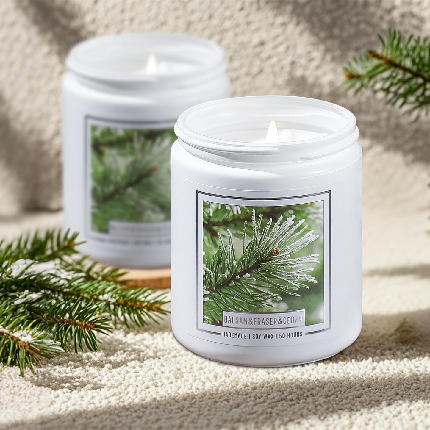 Homsolver 2 Packs Christmas Candles, Balsam Fir Scented Pine Candle, 9oz Holiday Christmas Candle Gifts for Women and Men, 50+ Hour Burn Time, Christmas Tree Scented Decor for Home
