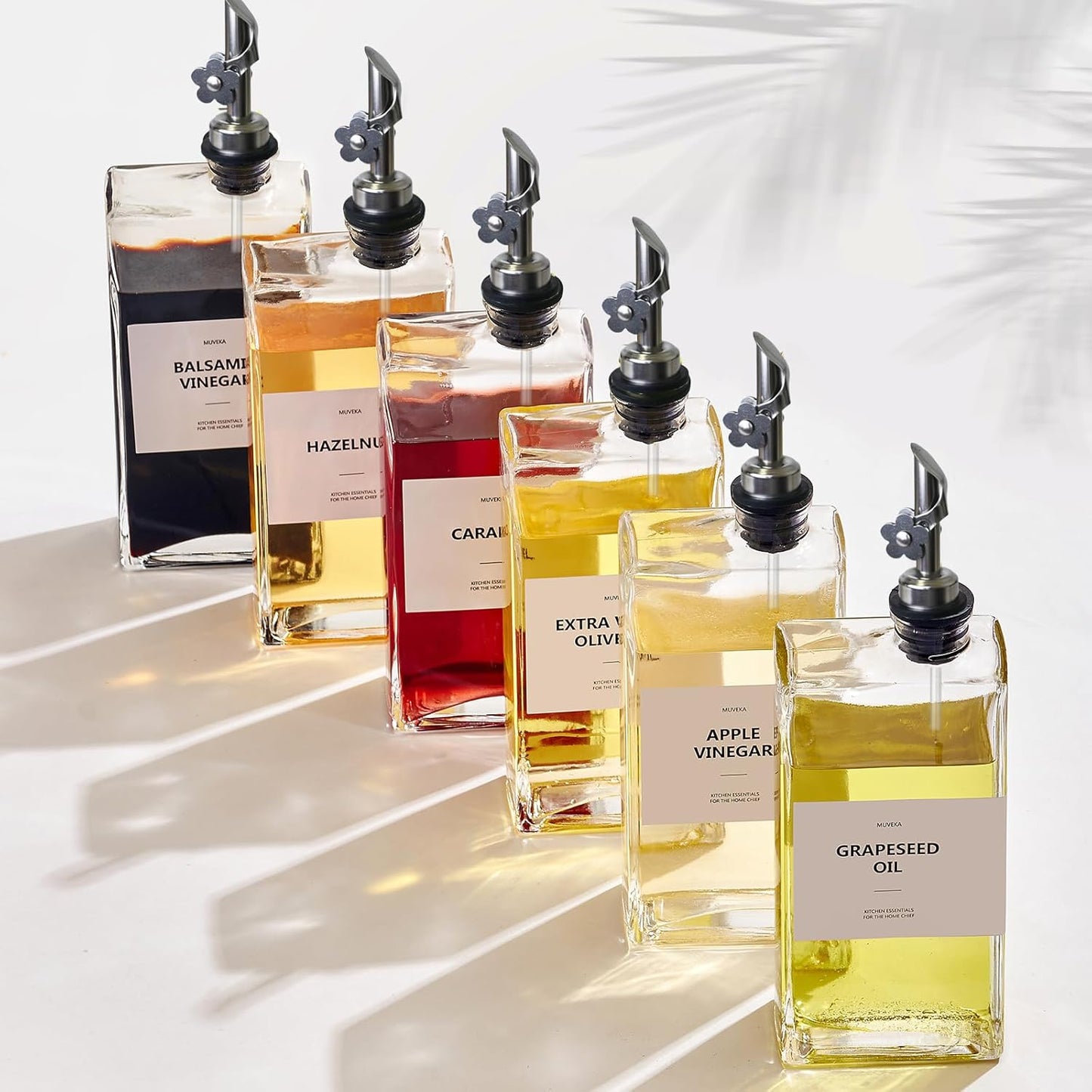 Olive Oil Dispenser Bottle for Kitchen, 16.9 oz/ 500 ml Vinegar Dispenser, Cooking Oil Dispenser Set, Glass Cruet with Pourer Spouts for Vinegar, Coffee Syrup Dispenser