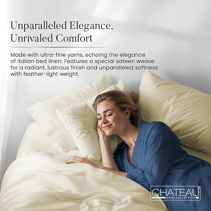 1000 Thread Count 100 % Cotton Full Bed Sheet Set, Ultrasoft & Lightweight, Breathable Hotel Sheets Full Size Bed Cotton, Deep Pocket Sheets For Full Bed fits mattresses upto 17"- Ivory