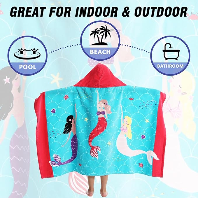 Kids Bath Towels, Kids Towel Girls Boys Hooded Beach,Bathroom,Pool Swim Towels 30 × 50 INCH Large Size Ultra Absorbent Cute Cartoon Animal Full Vitality 100% Cotton Wearable Wrap for Child