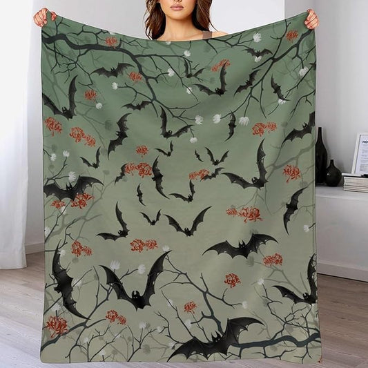 Throw Blanket for Teens Boys Girls and Adults Soft Warm Cozy Funny Midweight Food Flannel Blankets for Couch Sofa Bed Camping Travel Home Decor 50" X 60" (Bat Flowers, 50x60 inch)