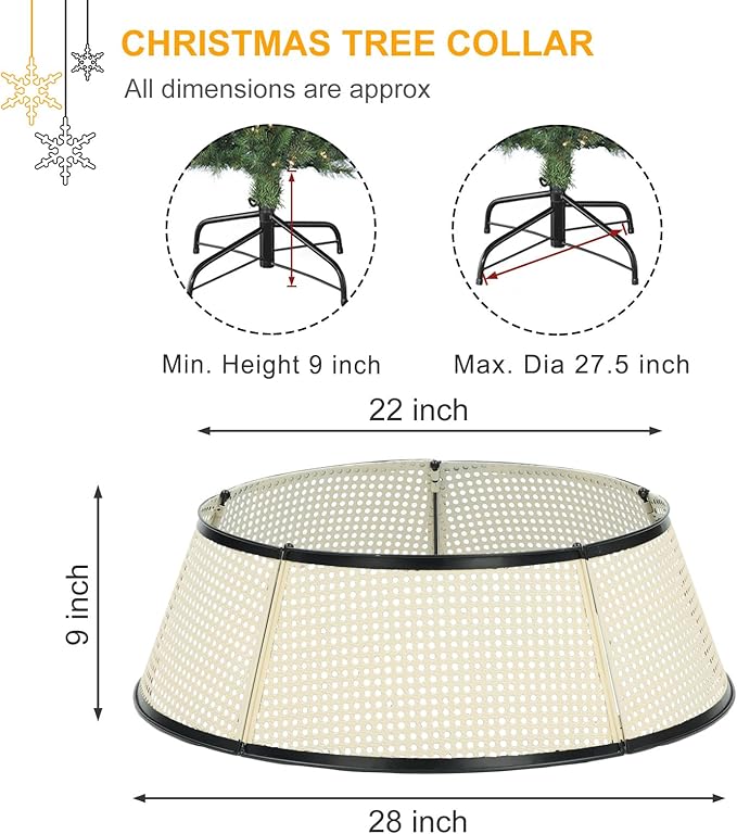 Metal Christmas Tree Collar, 28’’ D Christmas Decorative Base Cover for Christmas Tree, Tree Skirt, Tree Ring - Cream