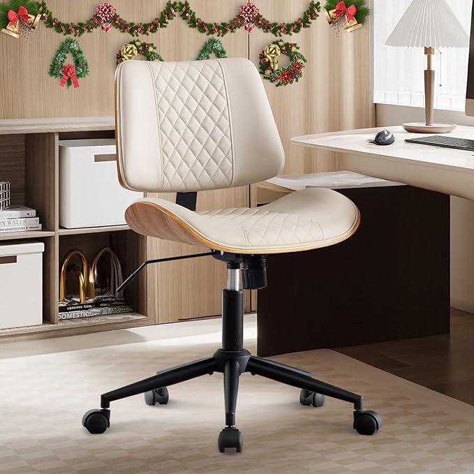BV Home Office Chair No Arms with Wheels, Armless Small Desk Chair,Task Computer Office Desk Chair for Casual Office Small Space,Study Room,Reading Room(Beige)