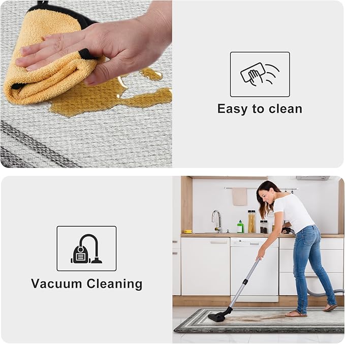 KIMODE Anti Fatigue Kitchen Mat, 17.3"x29" Cushioned Kitchen Rug, Non Slip Waterproof Kitchen Floor Mat, Farmhouse Comfort Standing Mat for Laundry, Office, Sink, Desk Grey