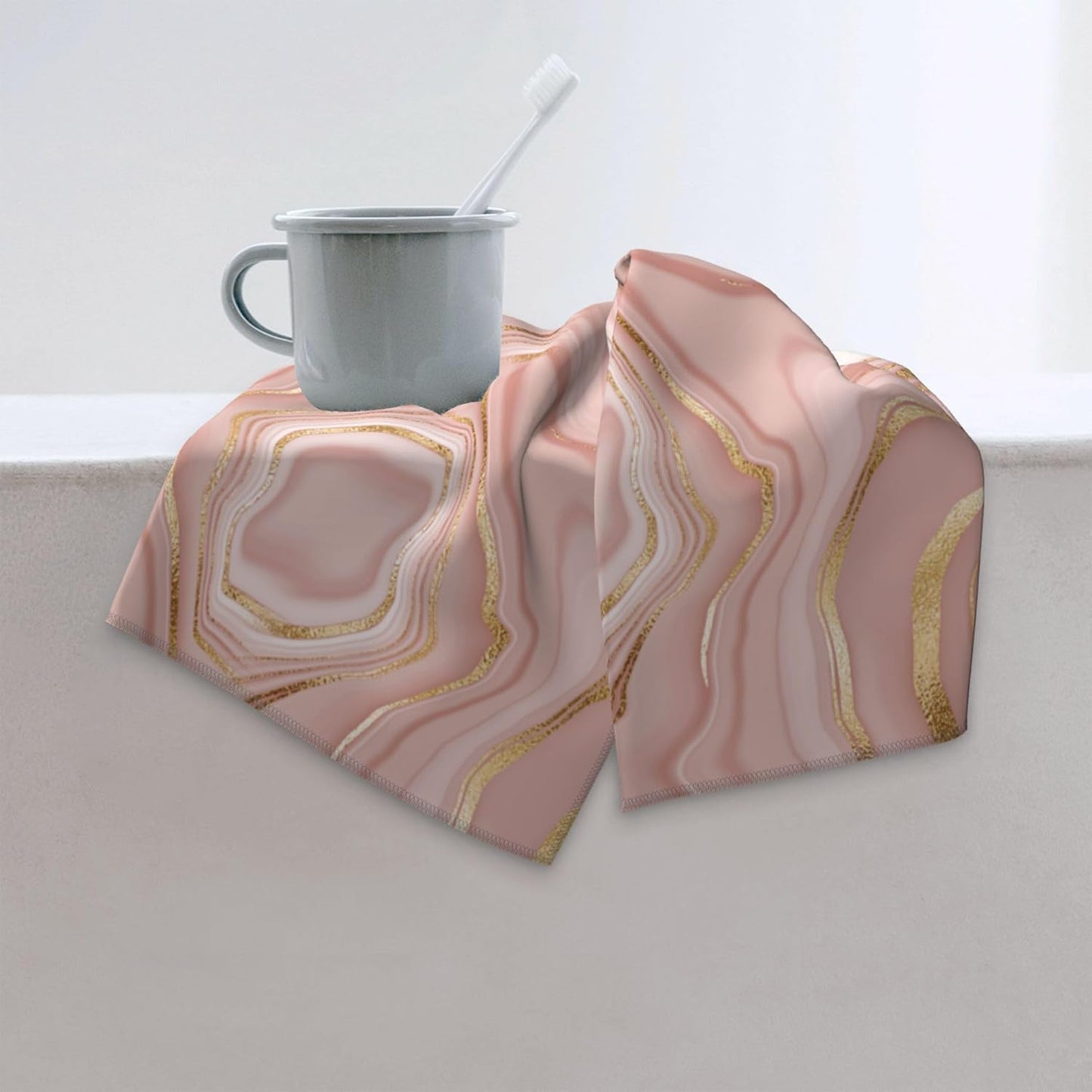 Pink Golden Bath Hand Towels for Bathroom Set of 2 Rose Pink Modern Bath Hand Towels for Bathroom Decorative Yoga Swim Hotel Spa Home Decor 14x28 Inch