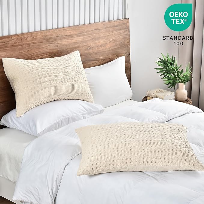 PHF Waffle Weave Pillow Shams Queen Size, 2 Pack 100% Cotton Pillowcases 20" x 30", No Insert, Soft & Breathable Aesthetic Woven Pillow Case Covers for Bedroom Decor, Undyed