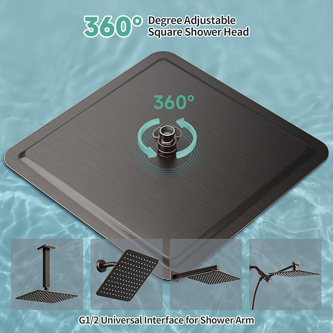 SR SUN RISE Luxury 16 Inch Extra Large Square Stainless Steel Shower Head High Pressure Rainfall Showerhead Ultra Thin Water Saving Oil Rubbed Bronze 2.5 Gpm