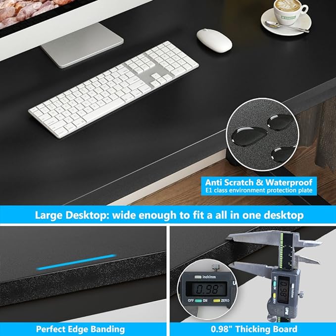 Tribesigns Computer Desk, 55 inch Large Office Desk Computer Table Study Writing Desk for Home Office, Black + Black Leg