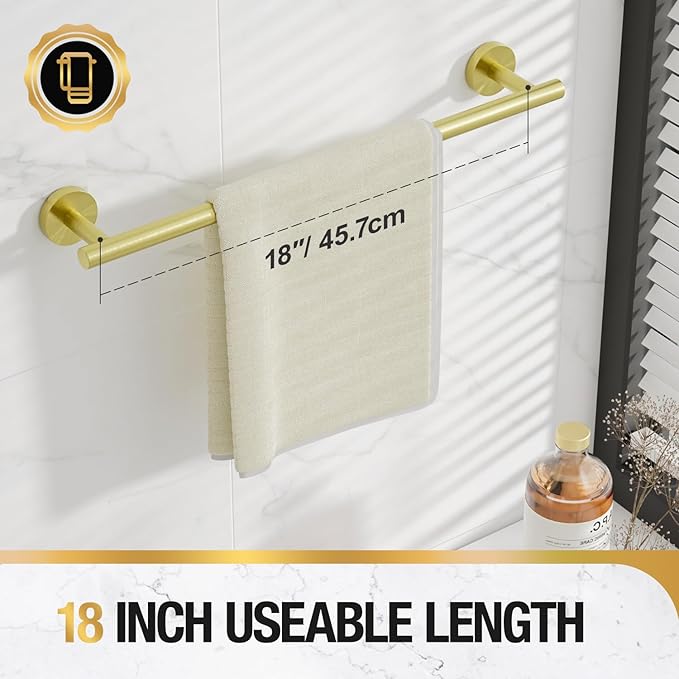 HITSLAM Gold 19.8 Inch Towel Bar for Bathroom, SUS304 Stainless Steel Bathroom Towel Rack Wall Mounted, Modern Home Decor Bath Towel Holder with Hardware Accessories