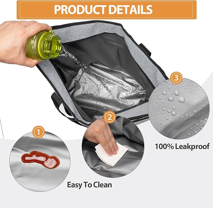 Insulated Cooler Bag, Reusable Grocery Bags for Hot/Cold Food, Thermal Food Delivery Bag for Beach, Travel, Picnics