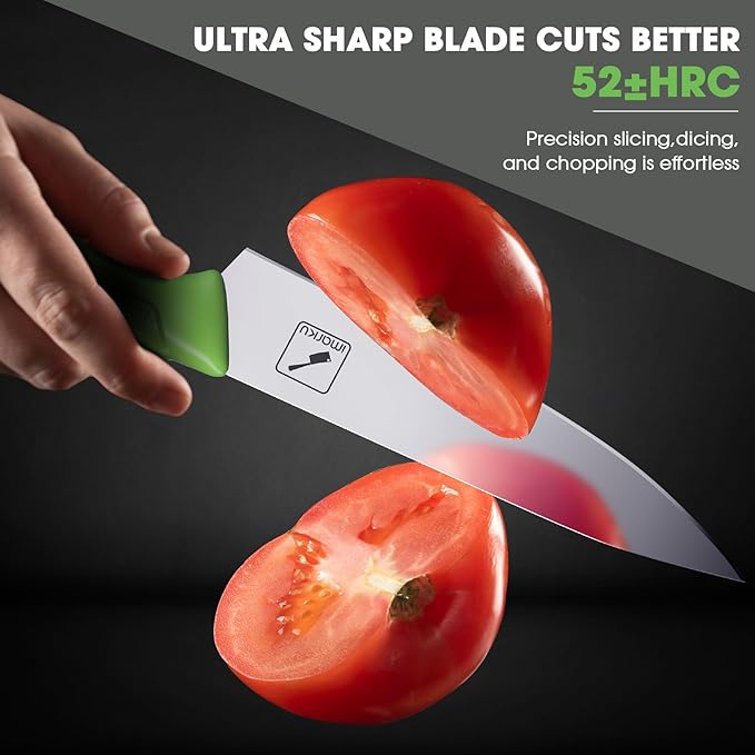 imarku Knife Set with Block, Sharp Knife Set with Built-in Sharpener, Japanese Stainless Steel Kitchen Knife Set with Non-Slip Ergonomic Handle, Dishwasher Safe, Best Holiday Gifts, 14 PCS, Teal Green