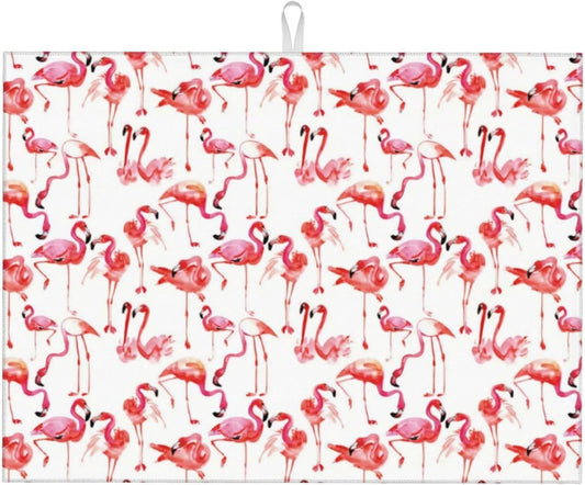 Cute Pink Flamingo Dish Drying Mat For Kitchen Counter, Super Absorbent Microfiber Dish Drying Pad, Kitchen Gadgets For Easy Clean Multi-Use Large 18"x24"