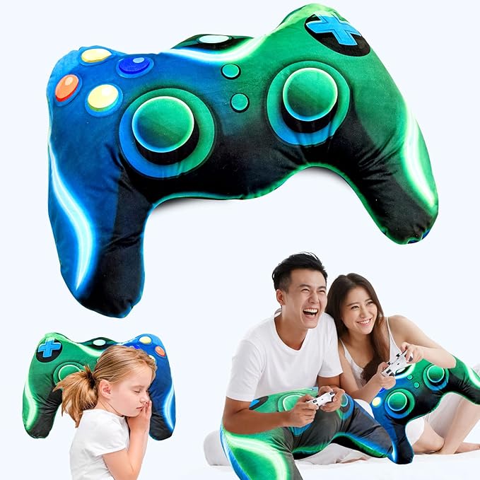 Meeting Story Game Controller Shaped Plush Throw Pillow Cushion for Boys and Girls Gamer Room Decoration for Sofa Couch/Computer Chair/Bed Gifts for Teen Boys Gaming Toy Pillow (Blue Green, Large)