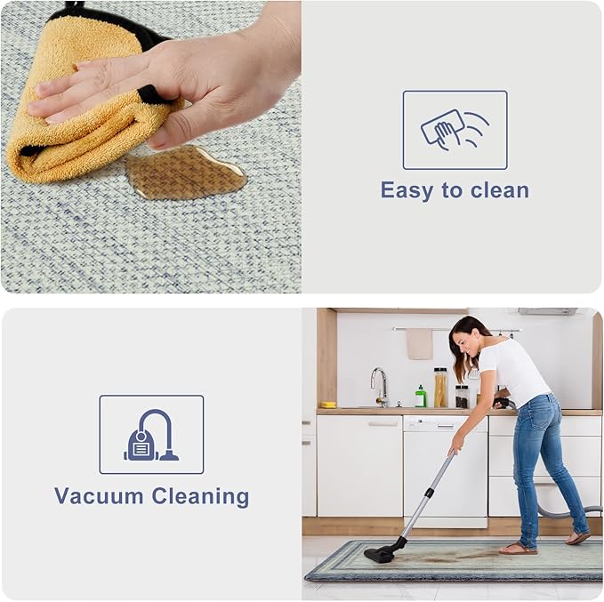 KIMODE Anti Fatigue Kitchen Mat, Cushioned Boho Oriental Kitchen Runner, Non Slip Waterproof Kitchen Mat for Floor, Comfort Foam Standing Desk Mat for Laundry, Office, Sink Blue and Grey 20"x39"