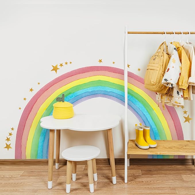 Supzone Large Rainbow Wall Decals Water Color Rainbow Stars Wall Decal DIY Vinyl Mural Art for Girls Baby Nursery Bedroom Playroom Home Decoration