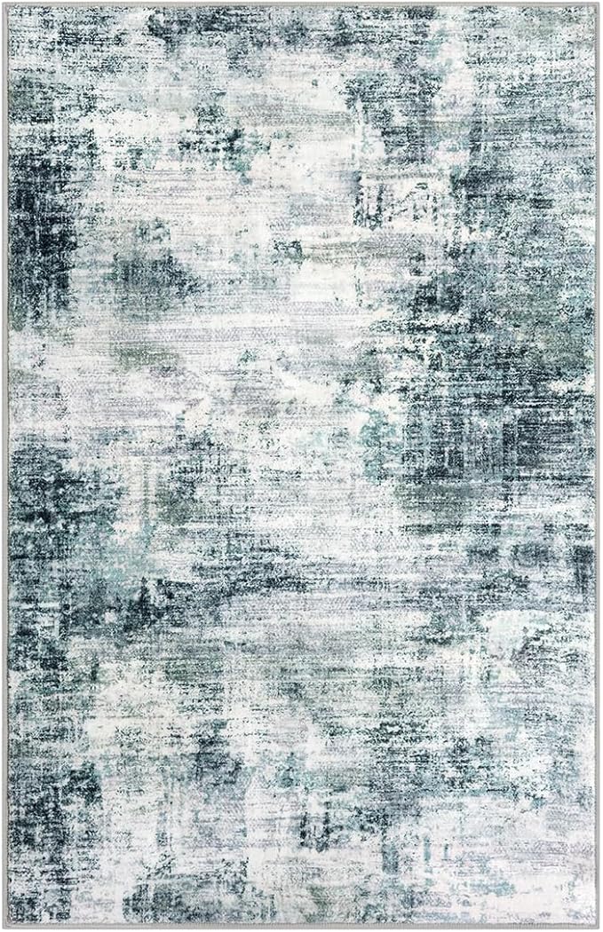 IOHOUZE Abstract Area Rugs 8x10 Ft Washable Large Rugs for Living Room, Non Slip Dining Room Rug, Printed Faux Wool Rug for Bedroom, Floor Carpet for Office Nursery Playroom, Sage Grey