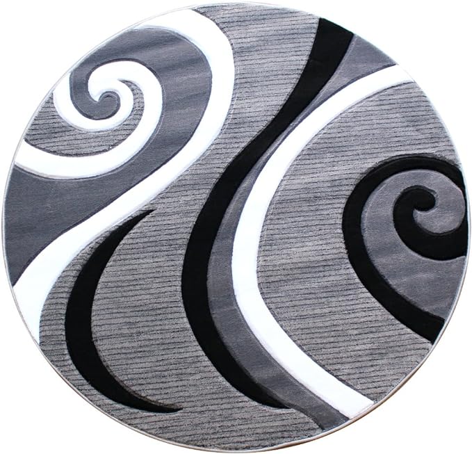 Masada Rugs, Sophia Collection Hand Carved Area Rug Modern Contemporary Grey White Black (8 Feet X 8 Feet) Round