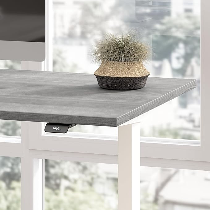 Bush Business Furniture 60-inch Electric Height Adjustable Standing Desk, Ergonomic Sit-Stand Computer Table for Home and Professional Office, Move 40 Series, Platinum Gray with White Base