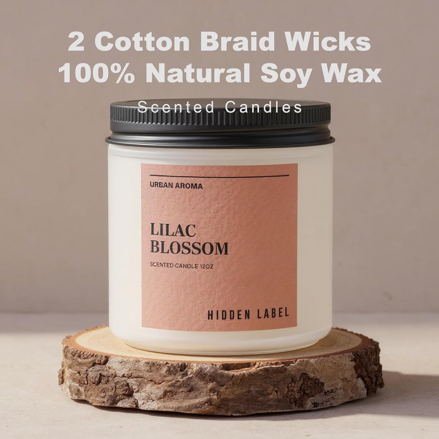 Hidden Label Lilac Blossom Scented Candle, 12oz Natural Soy Non Toxic, 70H Burn Time 2 Wick Aromatherapy Candle for Home Decor,Stress Relief & Relaxation,Gifts for Women & Men