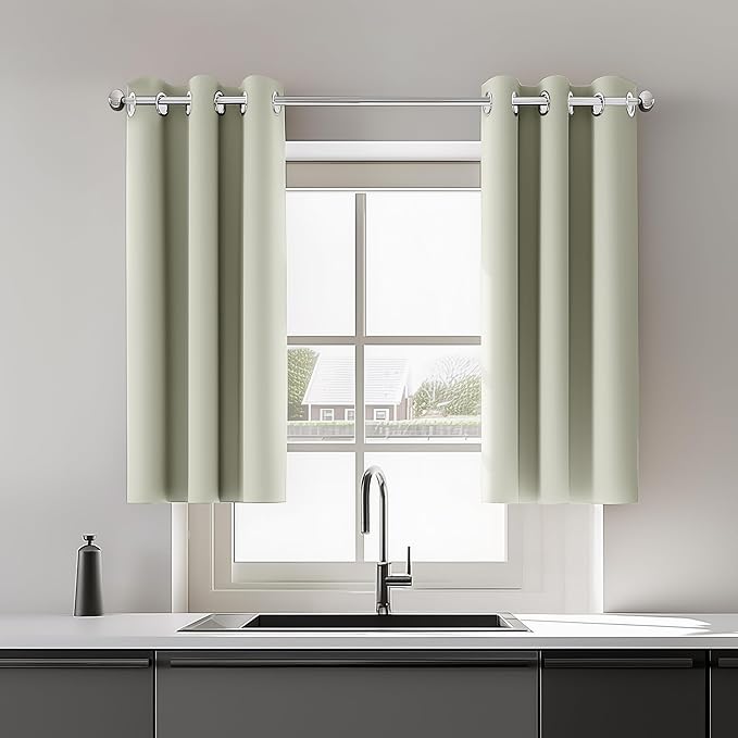 Blackout Shades for Bedroom Kitchen Living Room Windows Thermal Insulated Natural Blackout Grommet 34x45 Inch Long Curtains Panels Set of 2