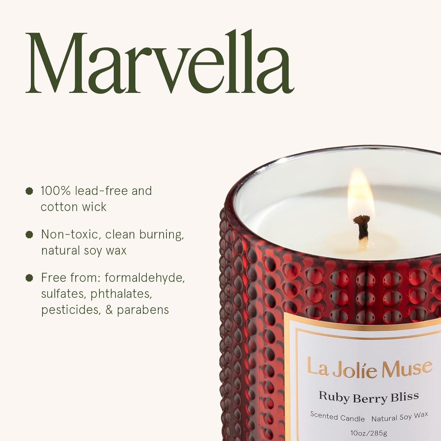 LA JOLIE MUSE Ruby Berry Bliss Scented Candle – Mandarin, Cranberry & Plum| Natural Soy Wax | 10 oz Festive Christmas Candle | 55 Hours Clean Burn | Autumn House Warming Gift | Seasonal Home Décor