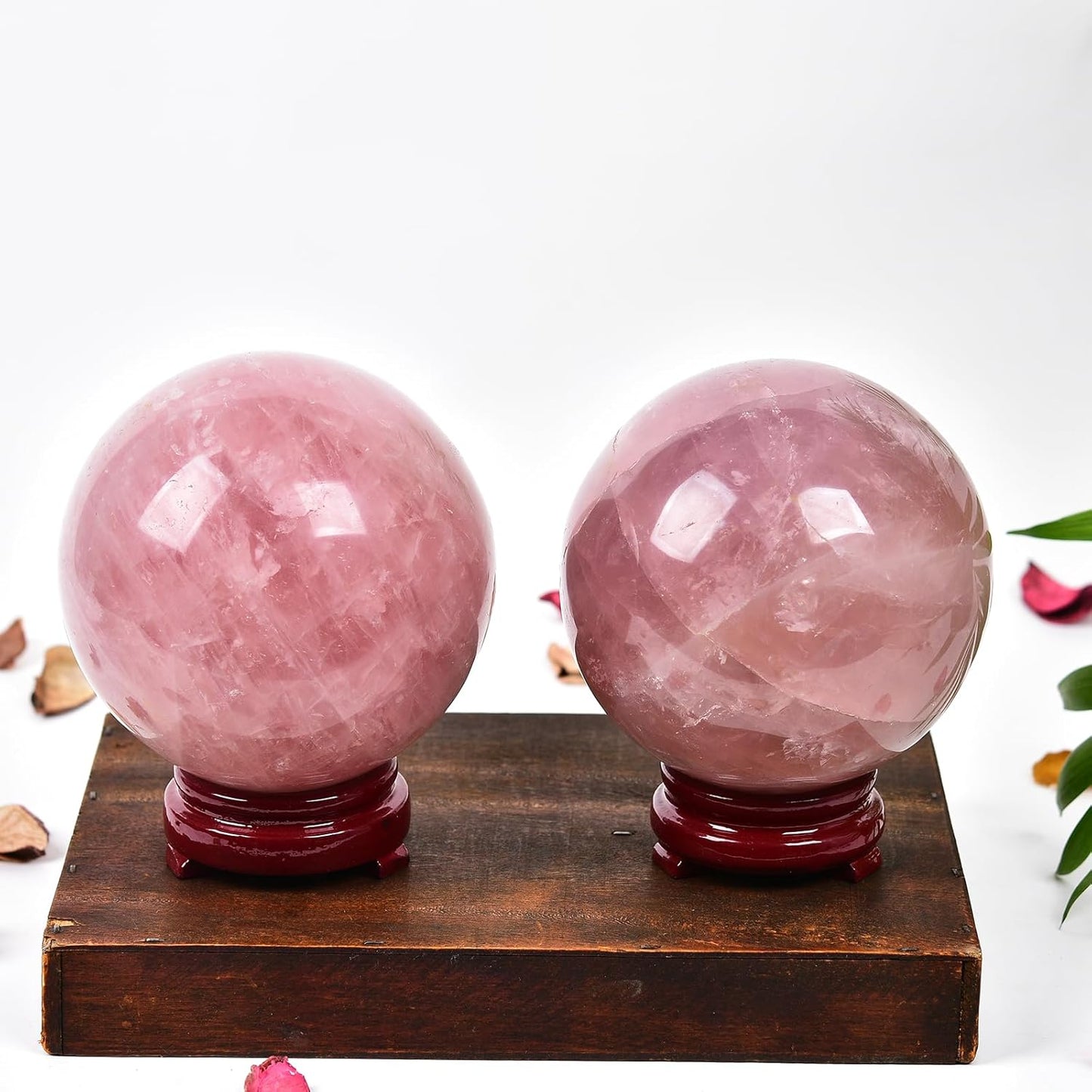 JIC Gem Large Healing Crystal Ball Pink Rose Quartz Crystal Sphere Ball with Stand Decorative Ball Home Decoration (110-120mm)