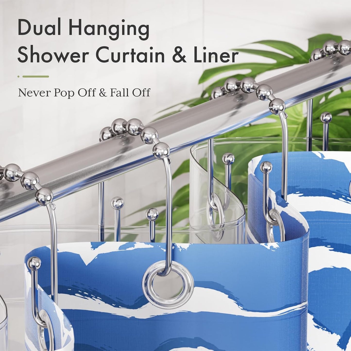 AmazerBath Shower Curtain Hooks Chrome Metal Shower Curtain Rings Rust Proof, Double Sided Shower Curtain Hooks for Shower Curtain Liner Smooth Shower Hooks Rings for Bathroom, Shower Rod Hook 12Pcs