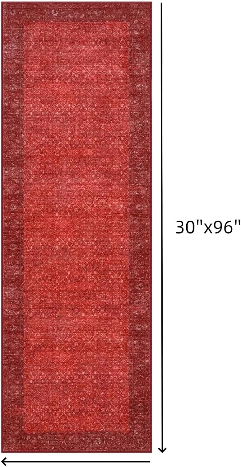 Red Kitchen Runner Rugs Non Skid Washable, 2.6x8 Long Hallway Runner Rug 8 Ft, Ultra-Thin Vintage Red Carpet Runner for Entryway Bathroom Bedside Laundry Room Hall (2'6"x8')