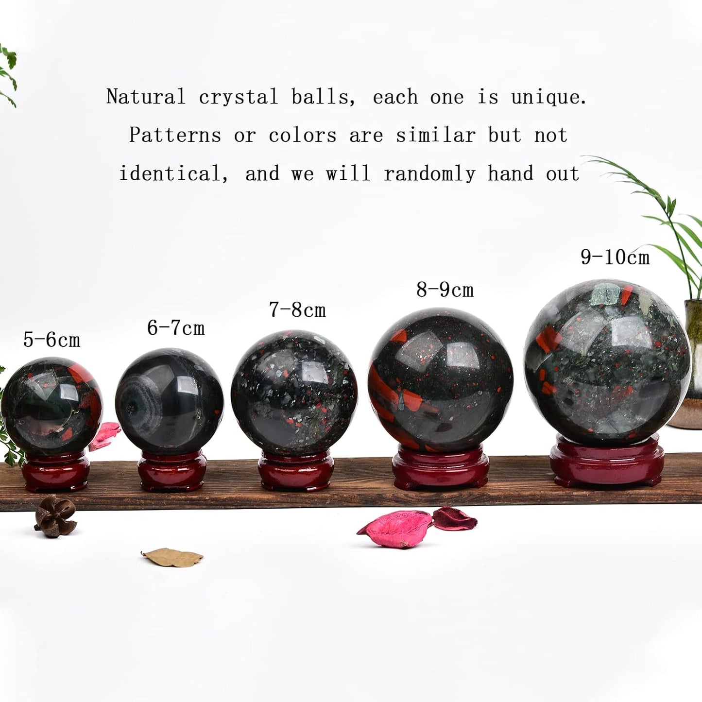 JIC Gem Large Healing Crystal Ball with Decoation Stand African Bloodstone Gemstone Sphere Ball for Meditation Energy Reiki Ball (90-100mm)