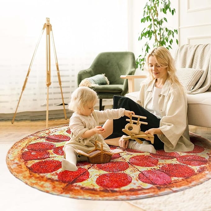 Vessia Pizza Printed Throw Blanket, Realistic Funny Round Food Blanket for Adults and Kids, 300GSM Novelty Pepperoni Pizza Throw for Couch, Sofa, Bed, Fun Home Decor for All Seasons(60 inches)