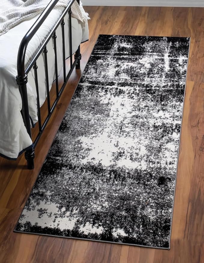 Keen Home Design Area Runner Rugs - 2x10 Non-Shedding, Abstract Runner for Kitchen, Living Room, Bedroom, Dining Room, Entryway - Size: 2'8" x 9'11", Abstract Black