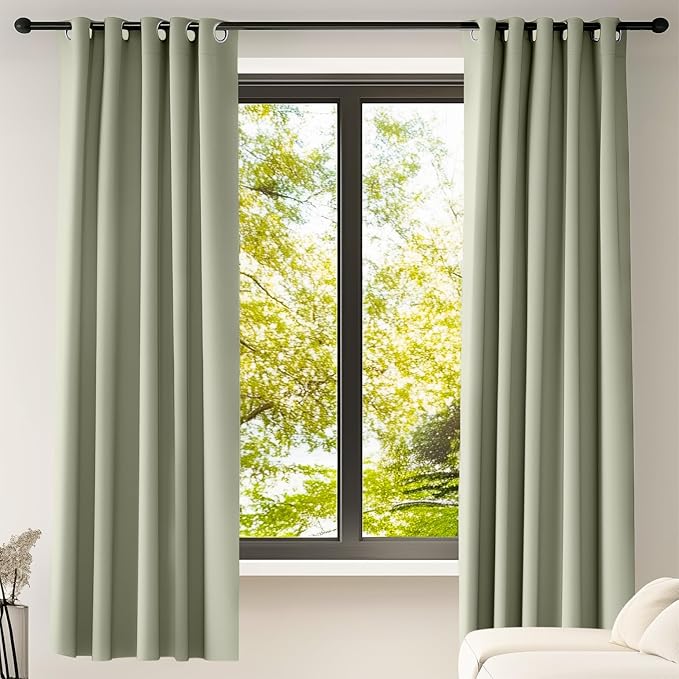 Blackout Room Darkening Thermal Insulated Curtains with Grommets for Bedroom Living Room Kitchen Natural Curtains 55x72 Inches Long 2 Panels Home Decor