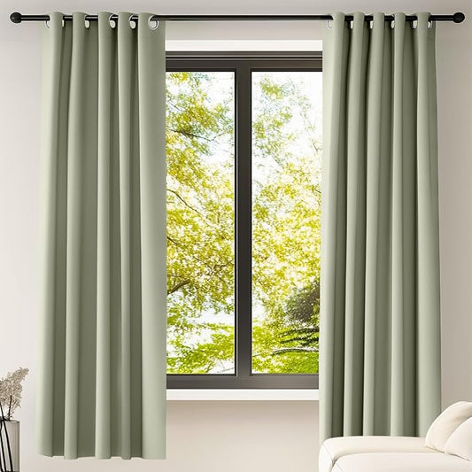 Blackout Room Darkening Thermal Insulated Curtains with Grommets for Bedroom Living Room Kitchen Natural Curtains 55x72 Inches Long 2 Panels Home Decor