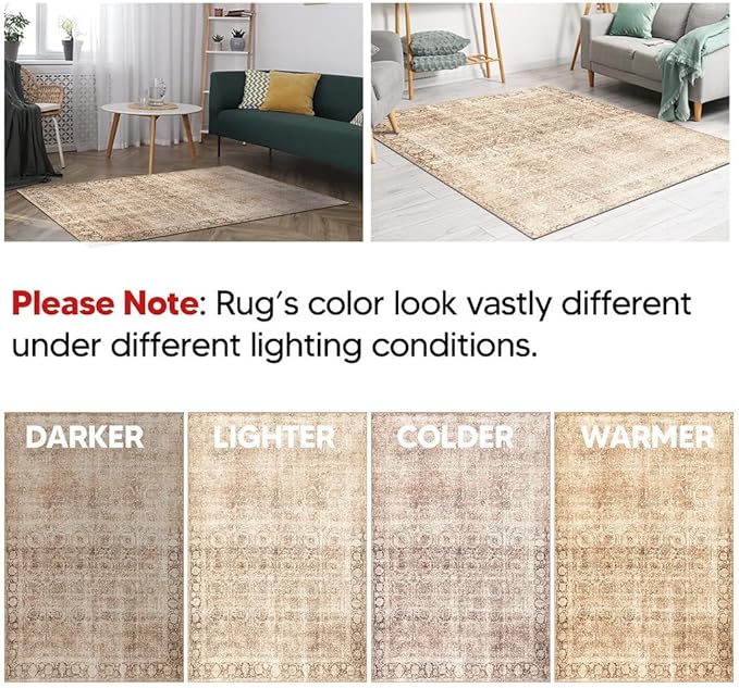 Keen Home Design 4x6 Rug - Machine Washable Area Rug with Non-Slip Backing, Ideal for Living Room, Dining Room, Bedroom - Vintage, Easy Clean, Durable, Low Pile - (4' x 6')
