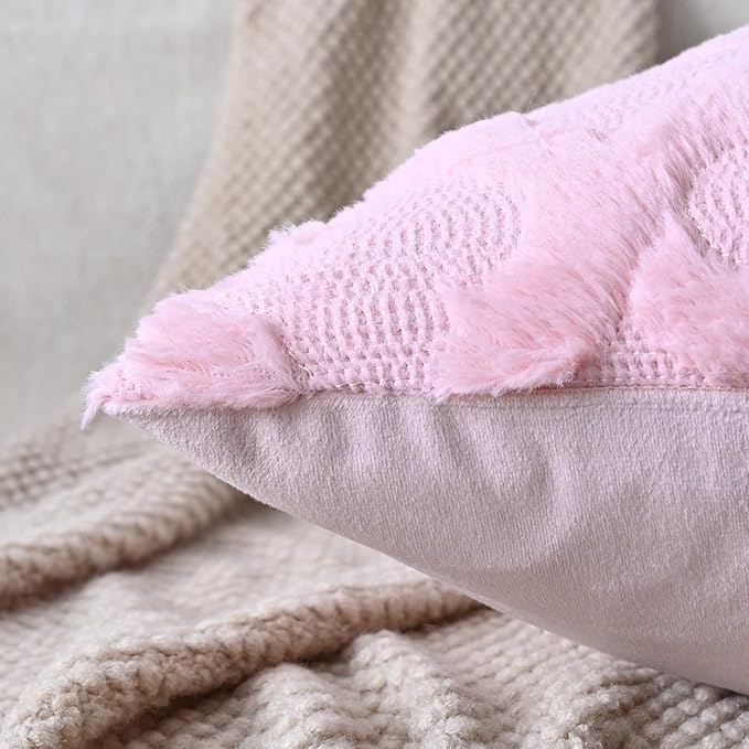 Set of 2 Soft Moroccan Throw Pillow Covers 22x22 Inch Plush Boho Decorative Pillow Cover Accent Cushion Case for Couch Sofa Bed, Light Pink