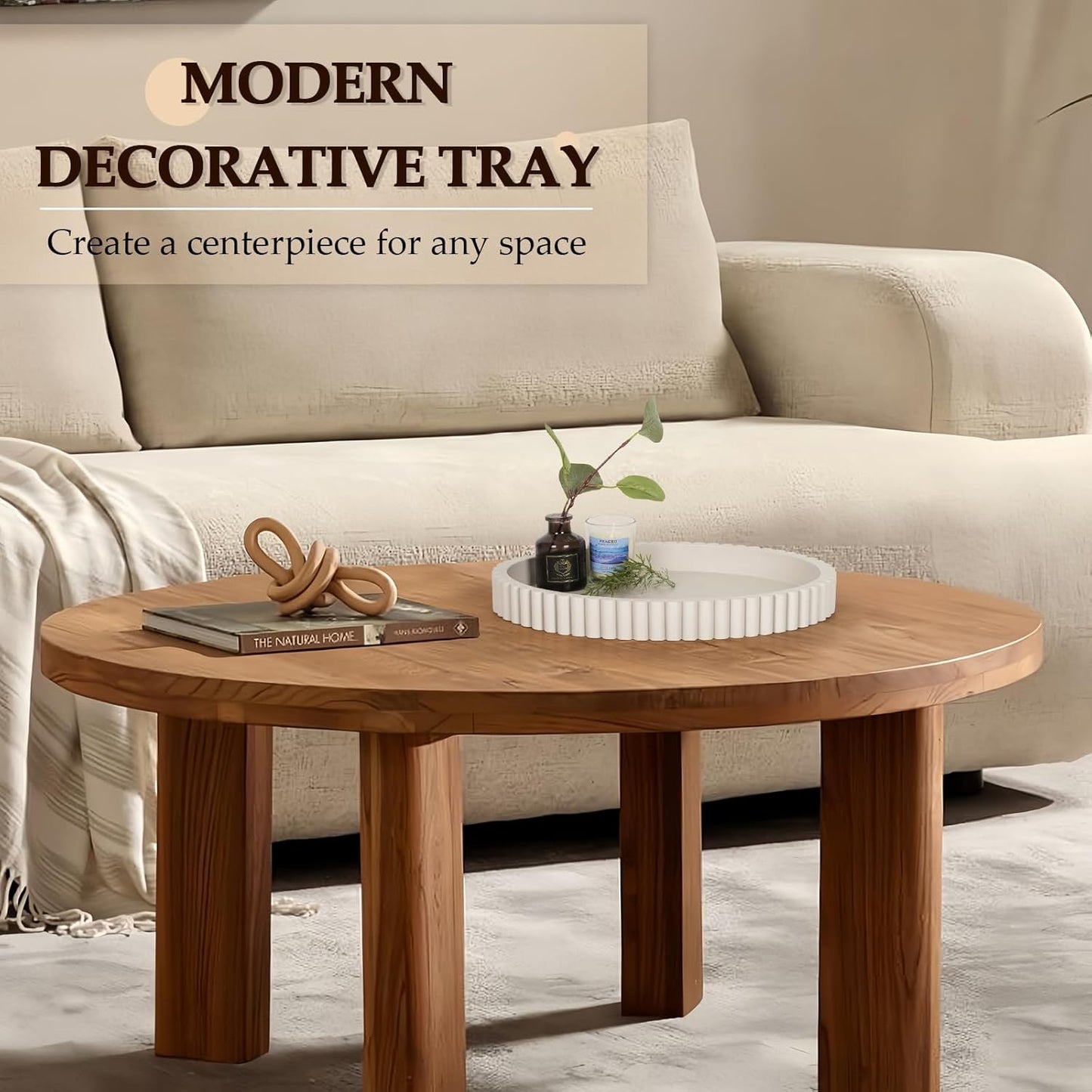 Oval Tray for Coffee Table Decor, 13" Concrete Coffee Table Tray, Table Centerpieces Decorative Trays for Home Decor, Modern Decorative Trays, Centerpiece Trays, Gray