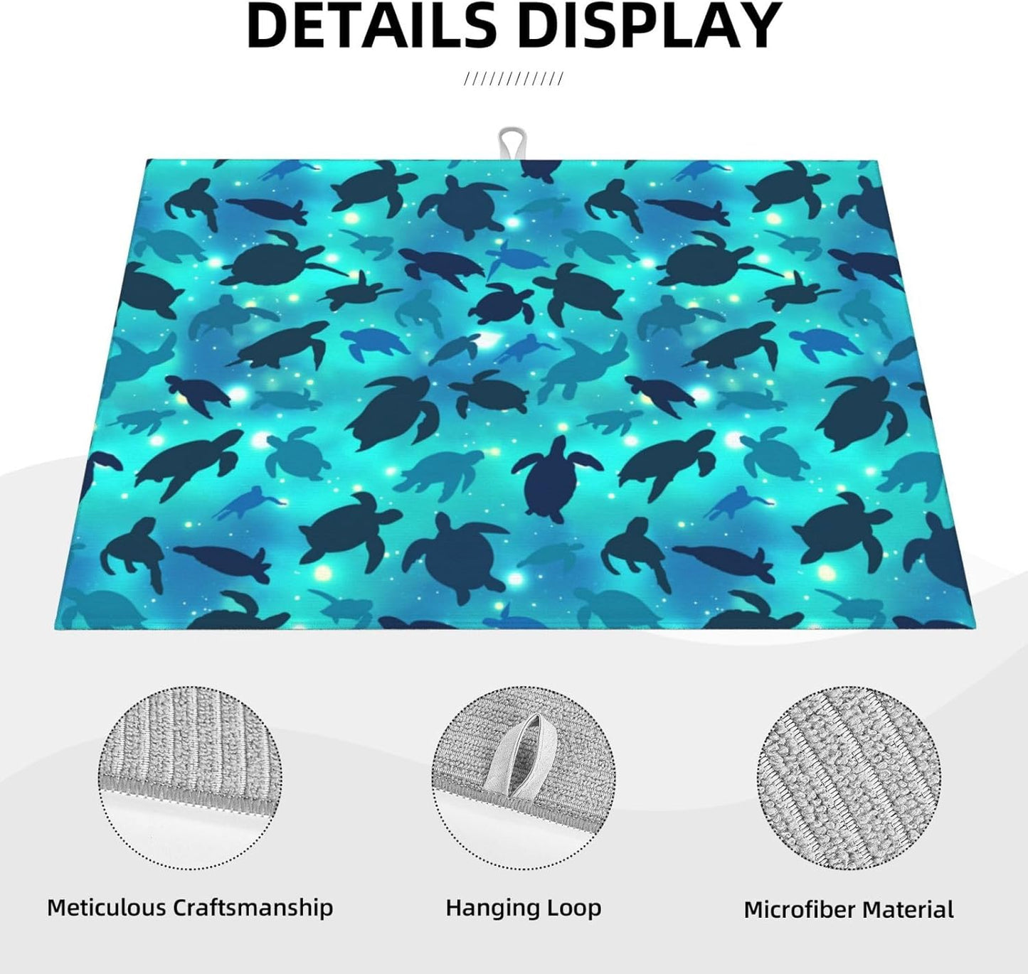 Sea Turtles Blue Dish Drying Mat For Kitchen Counter Absorbent Microfiber Dishes Pad Dish Drainer Rack Mats Fast Dry Reusable Washable Large 18"x24"