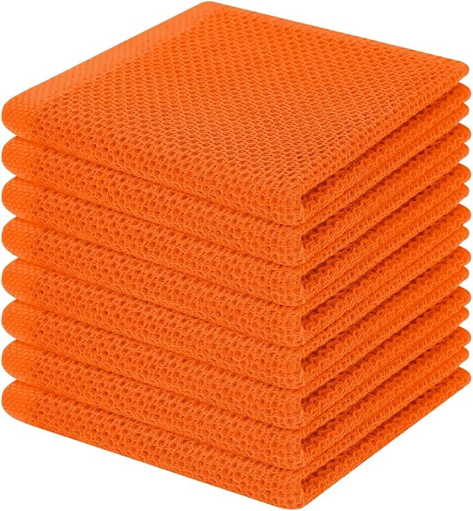 Homaxy 100% Cotton Waffle Weave Kitchen Dish Cloths, Ultra Soft Absorbent Quick Drying Dish Towels, 12 x 12 Inches, 8-Pack, Orange