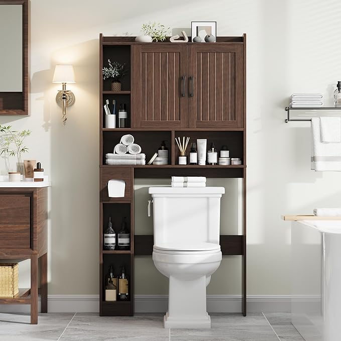 Over The Toilet Storage Cabinet, Farmhouse Storage Cabinet Over Toilet with Barn Door，Home Space-Saving Toilet Rack, for Bathroom, Restroom, Laundry