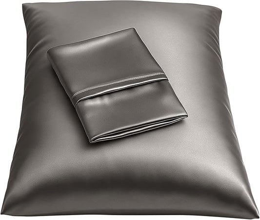 Satin Pillowcase with Zipper, for Hair and Skin Care, Feels Soft and Cool Like a Silk Pillowcase, Satin Pillow Cases 2 Pack, Slik Pillow Cover, Dark Grey - Standard Size