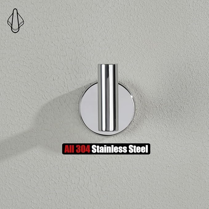 JQK Chrome Bathroom Towel Hook, 304 Stainless Steel Coat Robe Clothes Hook for Bathroom Kitchen Garage Wall Mounted (Pack of 4), TH100-CH-P4
