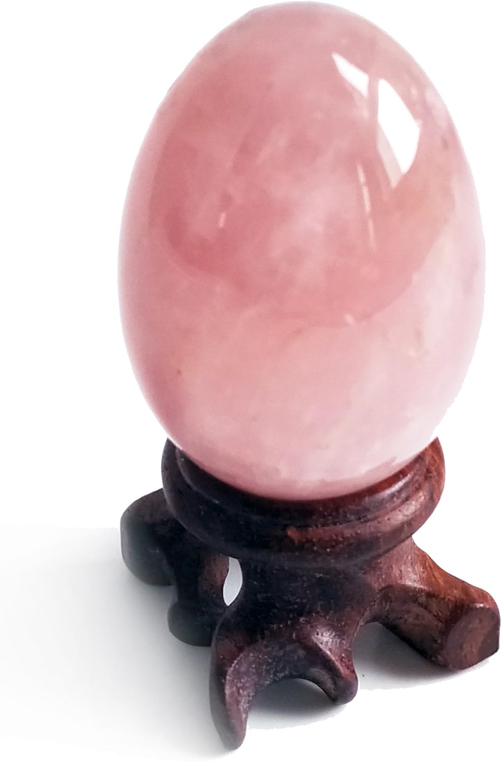 Polar Jade Rose Quartz Gemstone Egg Sphere with Wooden Stand for Healing Meditation Chakra Balancing and Home Decoration (L Size)