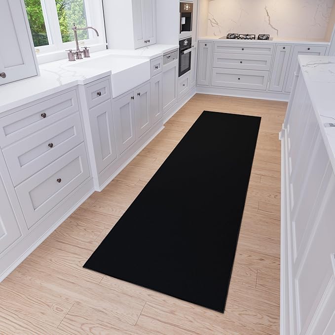 Ottomanson Hallway Runner Rug 2'7" x 9'10" Non Slip Solid Area Rugs Easy to Clean Laundry Rug Runner Durable & Pet Friendly Floor Carpet Runners for Hallways Entryway Living Room Kitchen, Black