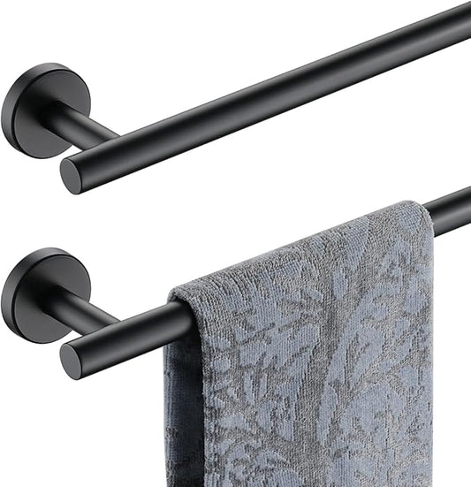 JQK Black Towel Bar, 20.5 Inch 304 Stainless Steel Thicken 0.8mm Towel Rack Bathroom, Towel Holder Matte Black Wall Mount, Useable Length 18 Inch 2 Pack, TB110L18-PB-P2