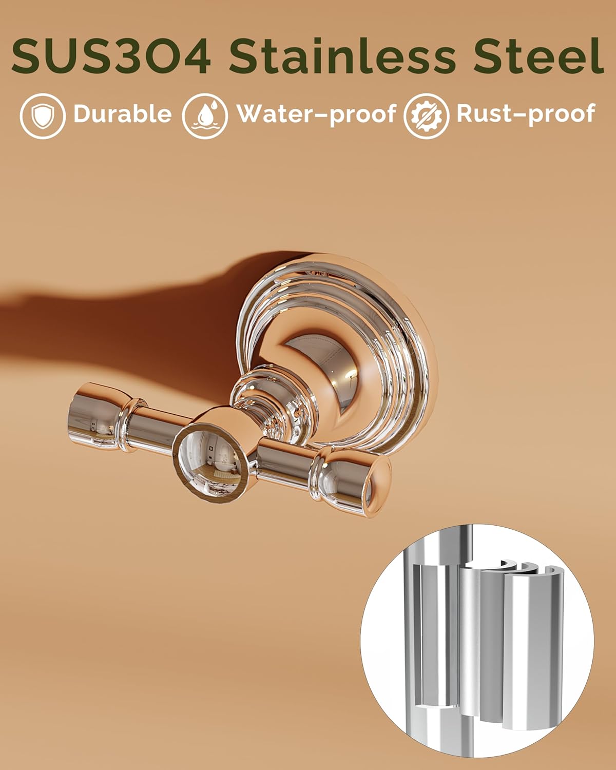 Towel Hook for Bathrooms, Stainless Steel Robe Coat Hook Wall Mount, Heavy Duty Towel Hanger for Kitchen, Bedroom or RV (Chrome)